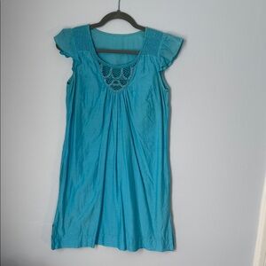 Blue Sleeveless Dress with Lace Detail